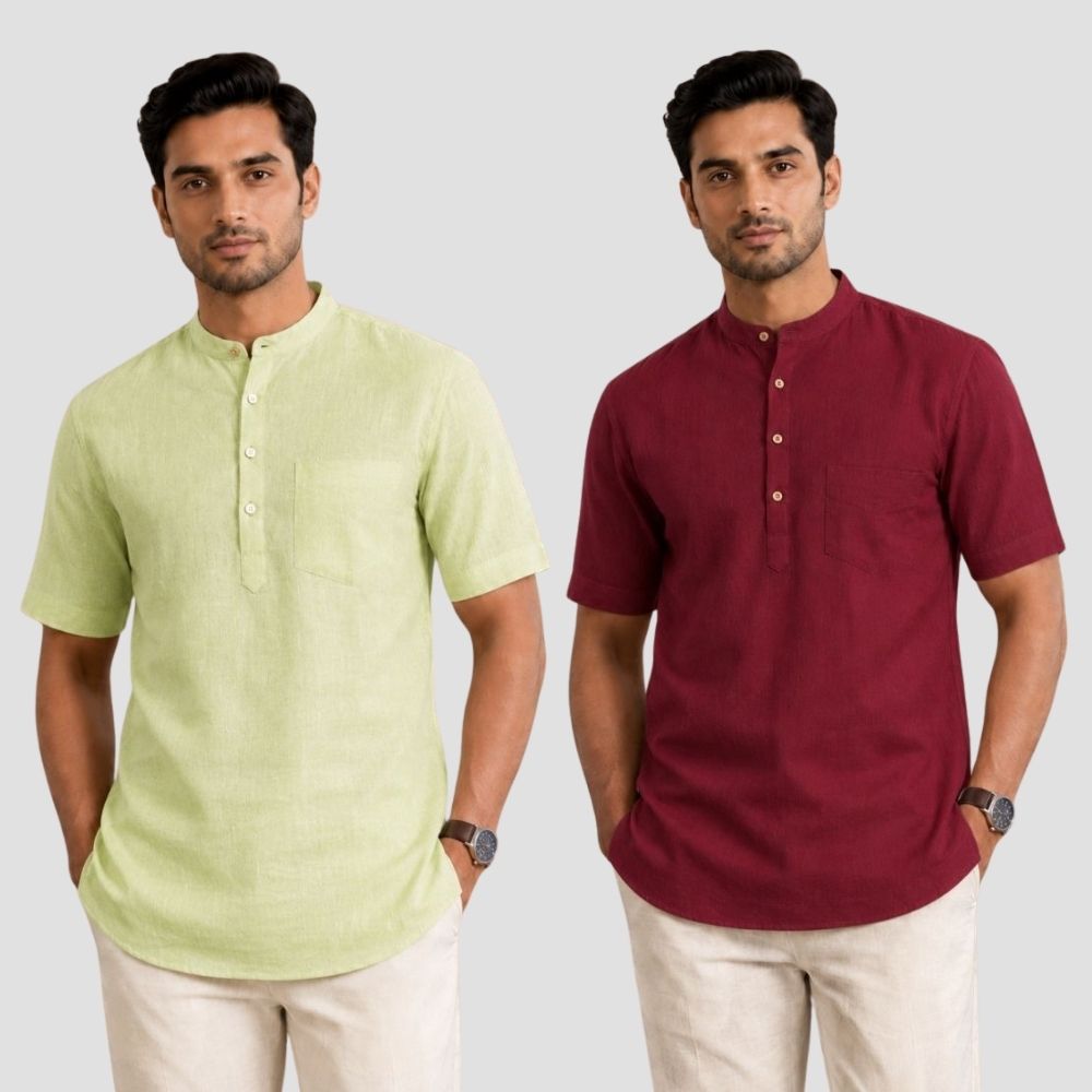 Combo of 2 Cotton Half Sleeves Kurta Mint Green and Maroon-51447