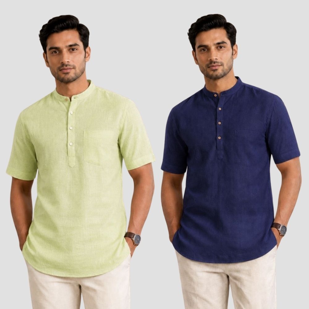 Combo of 2 Cotton Half Sleeves Kurta Mint Green and Navy Blue-51448
