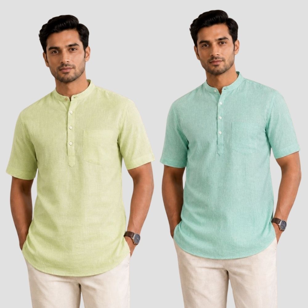 Combo of 2 Cotton Half Sleeves Kurta Mint Green and Parrot Green-51452