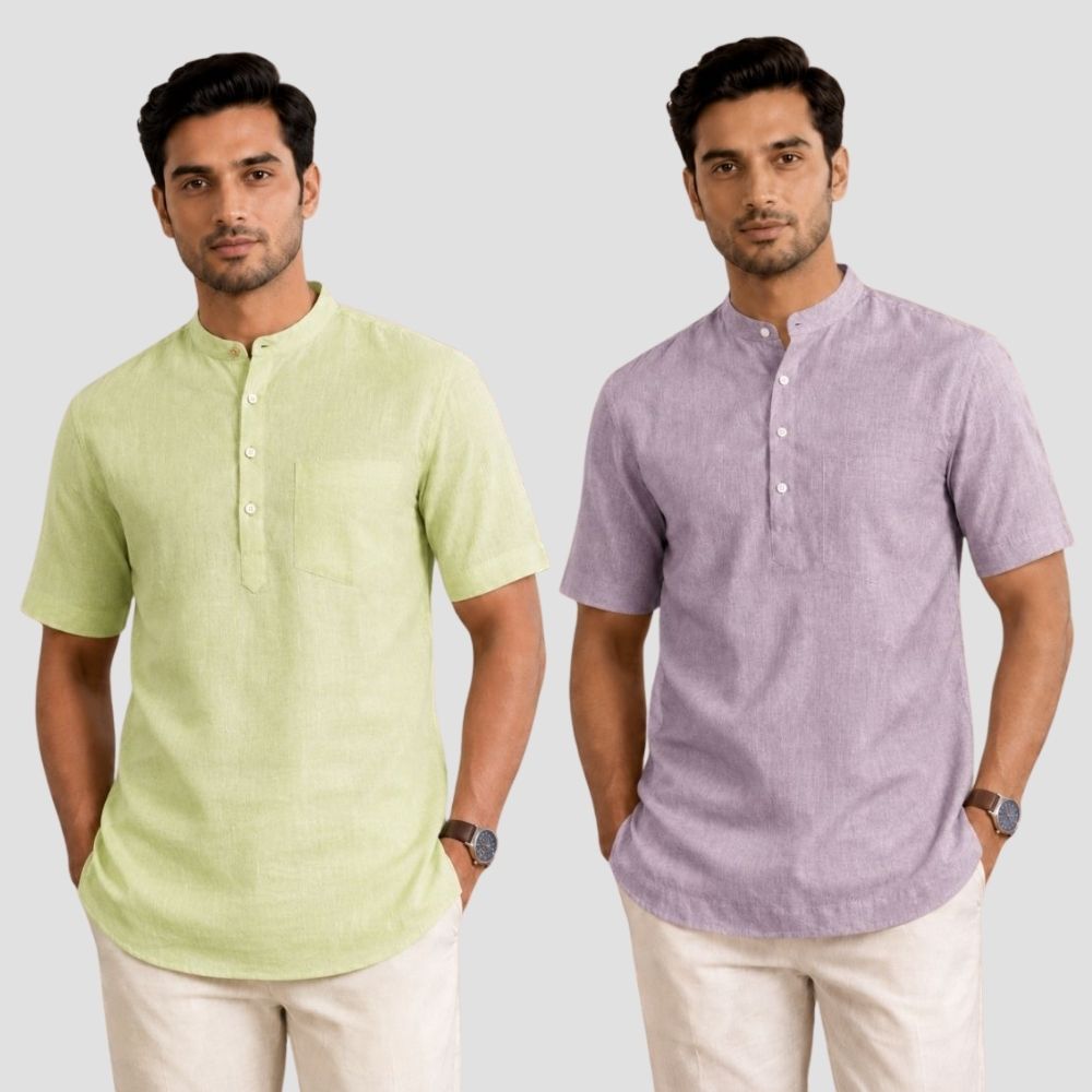 Combo of 2 Cotton Half Sleeves Kurta Mint Green and Purple-51451
