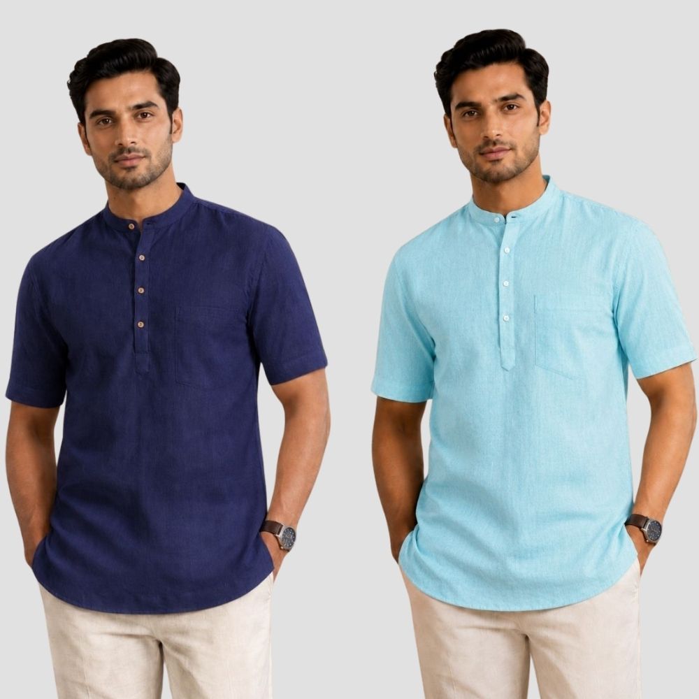 Combo of 2 Cotton Half Sleeves Kurta Navy Blue and Blue-51517