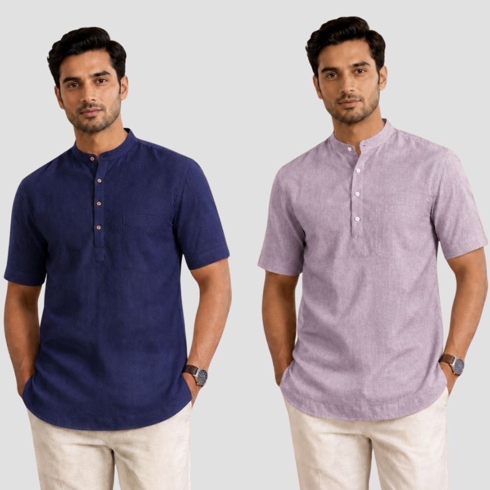 Combo of 2 Cotton Half Sleeves Kurta Navy Blue and Purple-51514