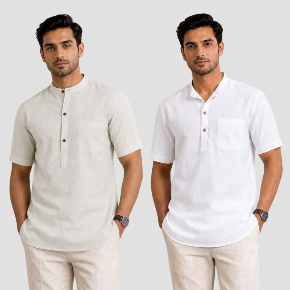 Combo of 2 Cotton Half Sleeves Kurta Off White and White-51480