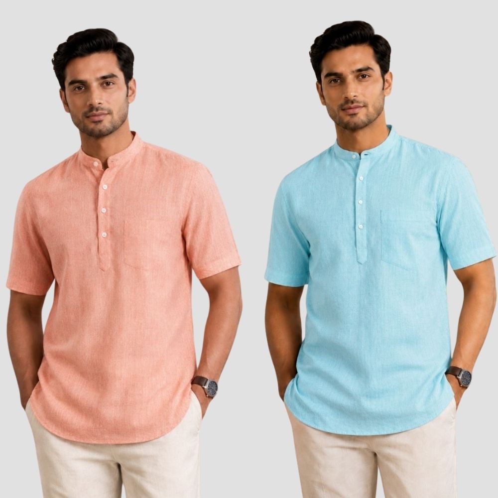 Combo of 2 Cotton Half Sleeves Kurta Peach and Blue-51524