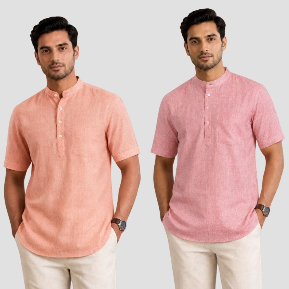 Combo of 2 Cotton Half Sleeves Kurta Peach and Brick Red-51523