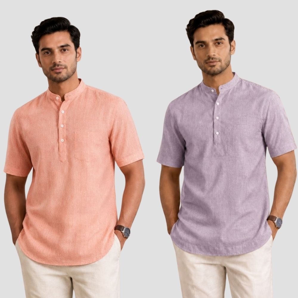 Combo of 2 Cotton Half Sleeves Kurta Peach and Purple-51521