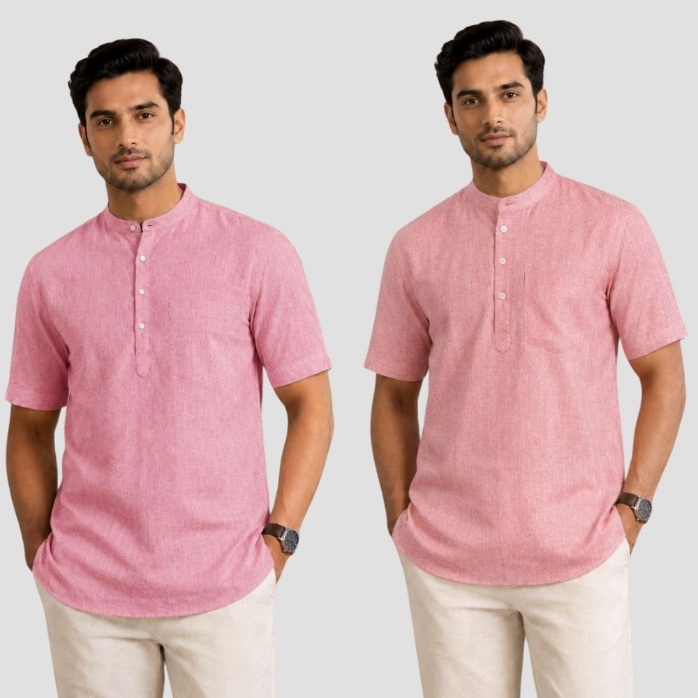 Combo of 2 Cotton Half Sleeves Kurta Pink and Brick Red-51529