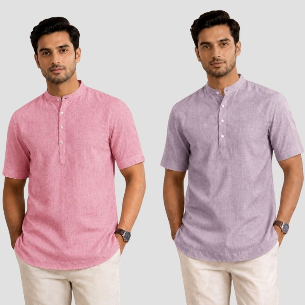 Combo of 2 Cotton Half Sleeves Kurta Pink and Purple-51527