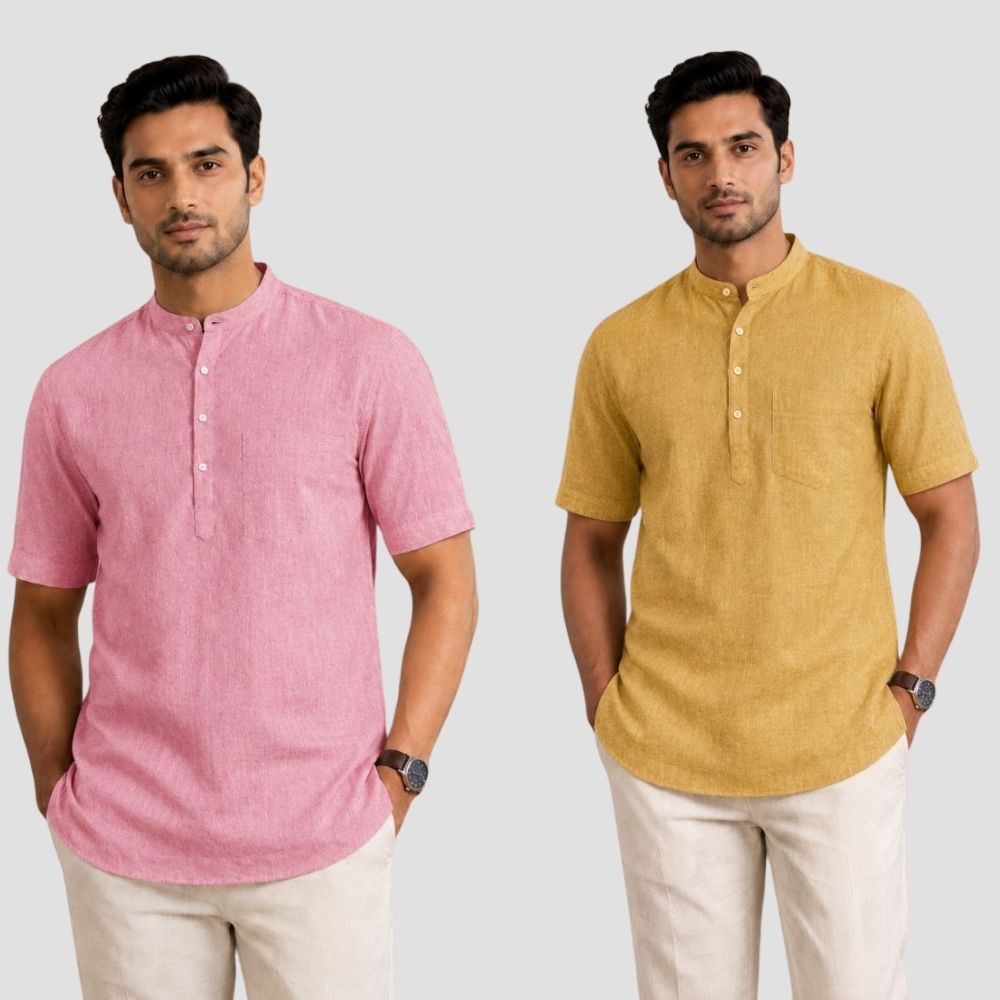 Combo of 2 Cotton Half Sleeves Kurta Pink and Yellow-51532