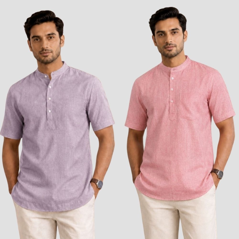 Combo of 2 Cotton Half Sleeves Kurta Purple and Brick Red-51534