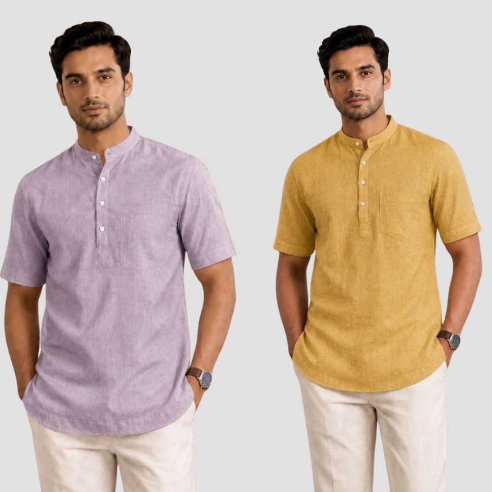 Combo of 2 Cotton Half Sleeves Kurta Purple and Yellow-51537