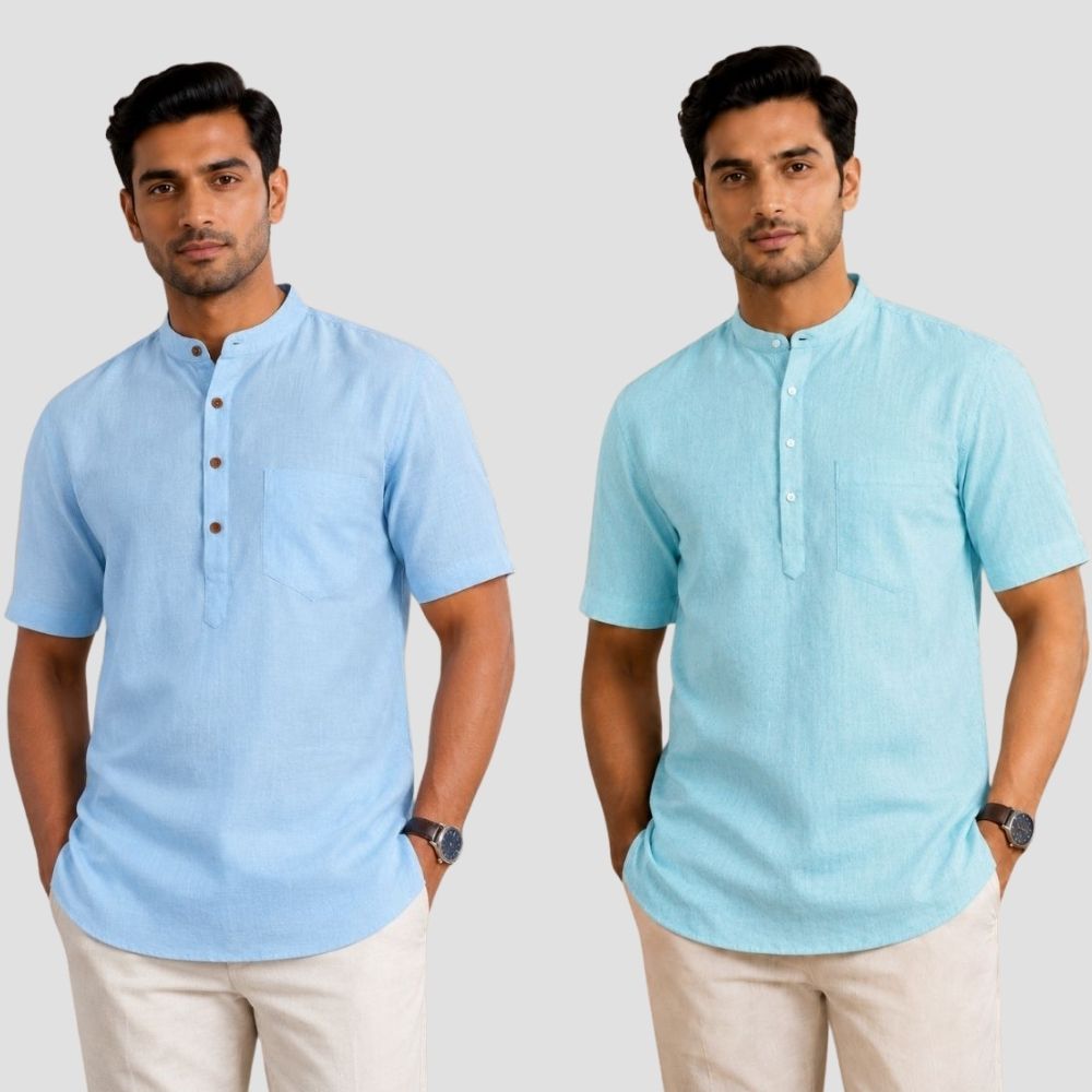 Combo of 2 Cotton Half Sleeves Kurta Sky Blue and Blue-51500