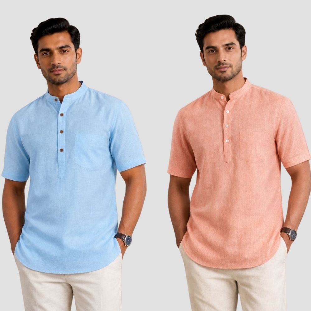 Combo of 2 Cotton Half Sleeves Kurta Sky Blue and Peach-51495
