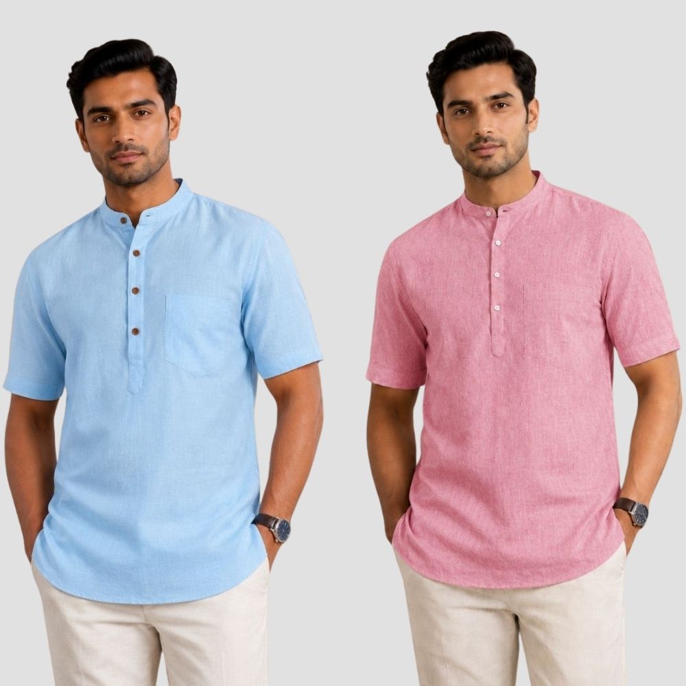 Combo of 2 Cotton Half Sleeves Kurta Sky Blue and Pink-51496