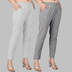 Combo of 2 Cotton Light Gray and Gray Women Regular Fit Solid Trousers-47501