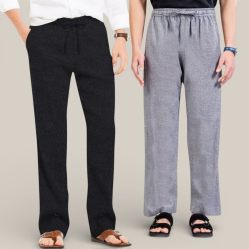 Combo of 2 Cotton Linen Loose Fit Men Pant Black and Gray-50685