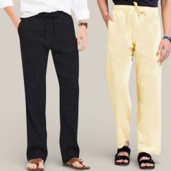 Combo of 2 Cotton Linen Loose Fit Men Pant Black and Lemon Yellow-50686