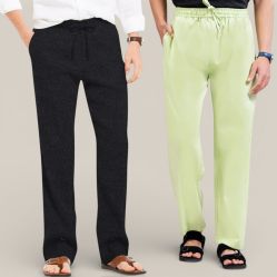 Combo of 2 Cotton Linen Loose Fit Men Pant Black and Mint Green-50689