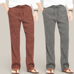 Combo of 2 Cotton Linen Loose Fit Men Pant Brown and Dark Gray-50697