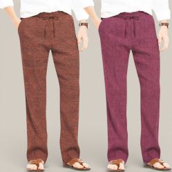 Combo of 2 Cotton Linen Loose Fit Men Pant Brown and Dark Pink-50698