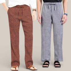Combo of 2 Cotton Linen Loose Fit Men Pant Brown and Gray-50700