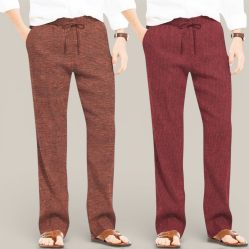 Combo of 2 Cotton Linen Loose Fit Men Pant Brown and Wine-50711