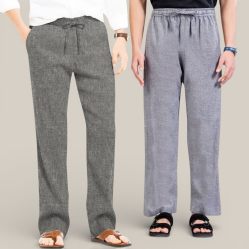 Combo of 2 Cotton Linen Loose Fit Men Pant Dark Gray and Gray-50714