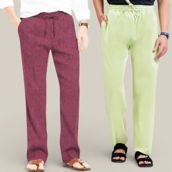 Combo of 2 Cotton Linen Loose Fit Men Pant Dark Pink and Mint Green-50731