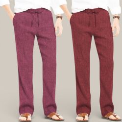 Combo of 2 Cotton Linen Loose Fit Men Pant Dark Pink and Wine-50738