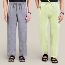 Combo of 2 Cotton Linen Loose Fit Men Pant Gray and Mint Green-50754