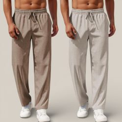 Combo of 2 Cotton Linen Loose Fit Men Pant Light Brown and Off White-50783