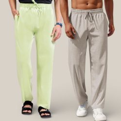 Combo of 2 Cotton Linen Loose Fit Men Pant Mint Green and Off White-50790