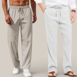 Combo of 2 Cotton Linen Loose Fit Men Pant Off White and Off White-50802