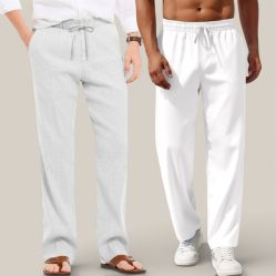 Combo of 2 Cotton Linen Loose Fit Men Pant Off White and White-50809