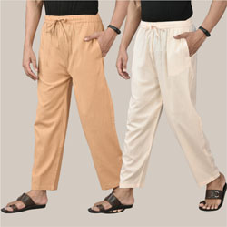 Combo of 2 Cotton Men Handloom Pant Beige and Beige-36581