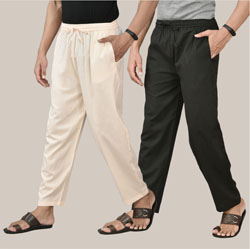 Combo of 2 Cotton Men Handloom Pant Beige and Black-36582