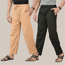 Combo of 2 Cotton Men Handloom Pant Beige and Black-36597