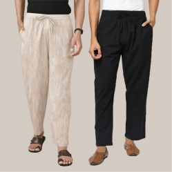 Combo of 2 Cotton Men Handloom Pant Beige and Black-39940