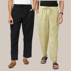 Combo of 2 Cotton Men Handloom Pant Beige and Black-39956
