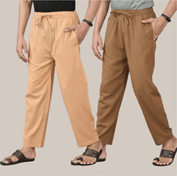 Combo of 2 Cotton Men Handloom Pant Beige and Brown-36599