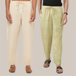 Combo of 2 Cotton Men Handloom Pant Beige and Cream-40073