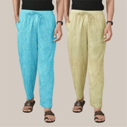 Combo of 2 Cotton Men Handloom Pant Beige and Cyan-40088