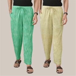 Combo of 2 Cotton Men Handloom Pant Beige and Green-40099