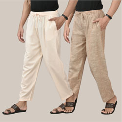 Combo of 2 Cotton Men Handloom Pant Beige and Light Beige-36588