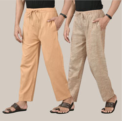 Combo of 2 Cotton Men Handloom Pant Beige and Light Beige-36603