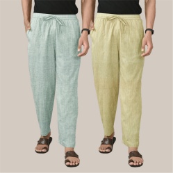 Combo of 2 Cotton Men Handloom Pant Beige and Light Gray-40103