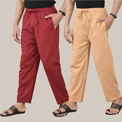 Combo of 2 Cotton Men Handloom Pant Beige and Maroon-36604