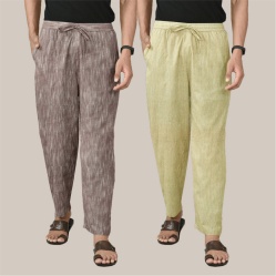 Combo of 2 Cotton Men Handloom Pant Beige and Maroon-40109