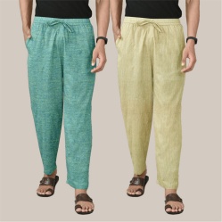Combo of 2 Cotton Men Handloom Pant Beige and Olive Green-40043
