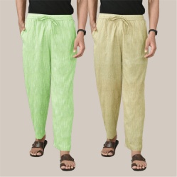 Combo of 2 Cotton Men Handloom Pant Beige and Parrot Green-40031